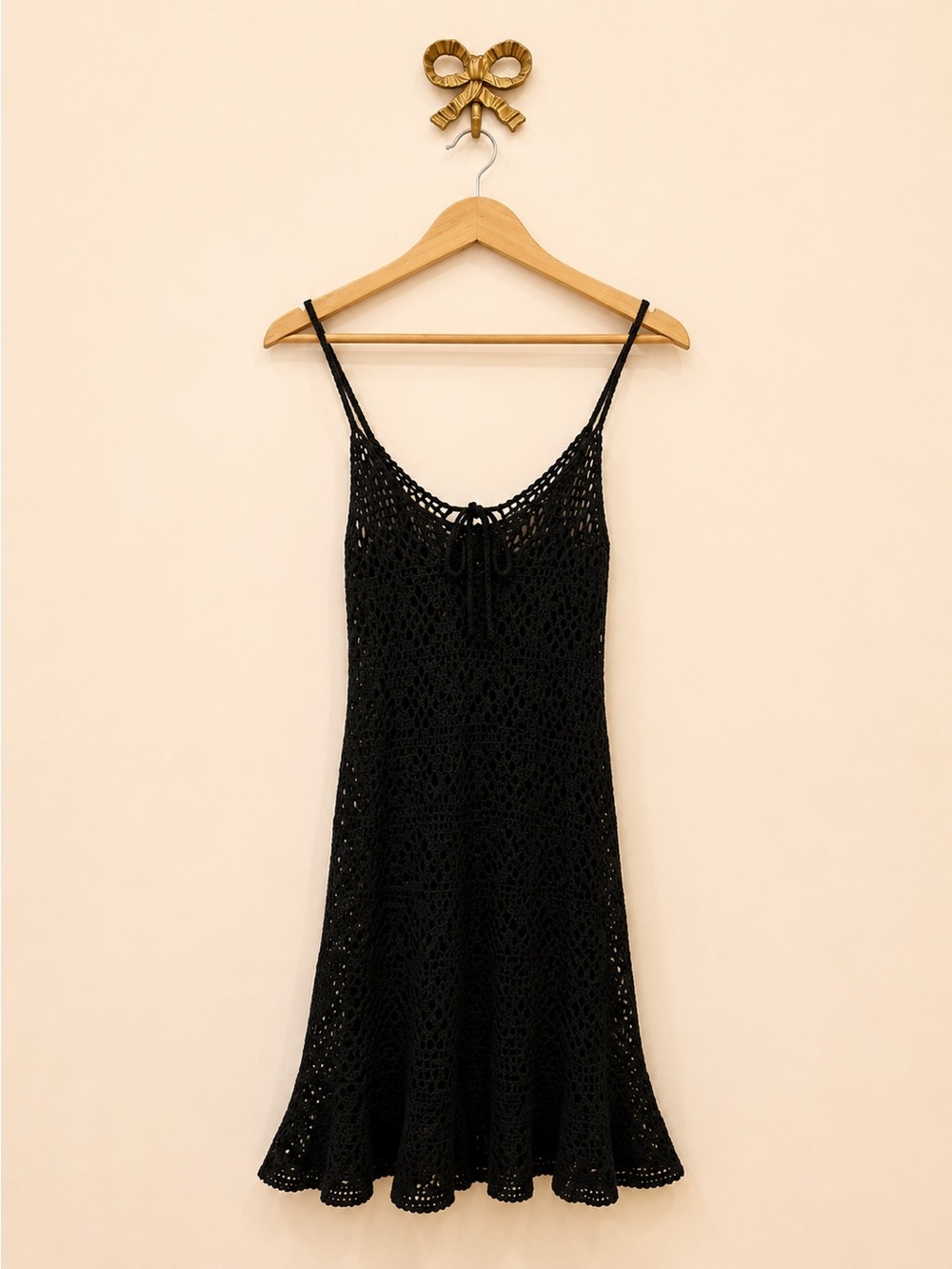 aerie Black Crochet Slip Dress with Spaghetti Straps